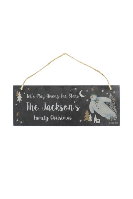 Personalised Memento Company Personalised The Snowman® Magical Adventure Hanging Slate Plaque in Black - image 1