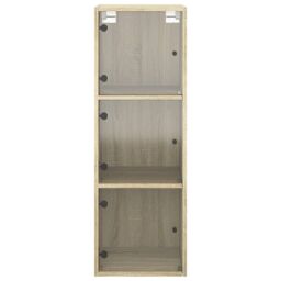 Berkfield Home Wall Cabinet with Glass Doors Sonoma Oak 35x37x100 cm in Brown - Size: 35 x 37 x 100 cm - thumbnail 6