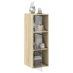 Berkfield Home Wall Cabinet with Glass Doors Sonoma Oak 35x37x100 cm in Brown - Size: 35 x 37 x 100 cm - thumbnail 5