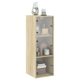 Berkfield Home Wall Cabinet with Glass Doors Sonoma Oak 35x37x100 cm in Brown - Size: 35 x 37 x 100 cm - thumbnail 4
