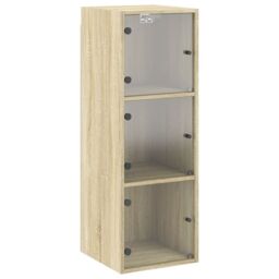 Berkfield Home Wall Cabinet with Glass Doors Sonoma Oak 35x37x100 cm in Brown - Size: 35 x 37 x 100 cm - thumbnail 2