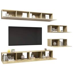 Berkfield Home 6 Piece TV Cabinet Set Sonoma Oak Engineered Wood in Light Tan - thumbnail 3