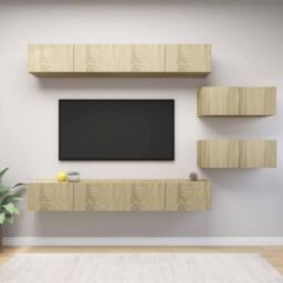 Berkfield Home 6 Piece TV Cabinet Set Sonoma Oak Engineered Wood in Light Tan - thumbnail 2