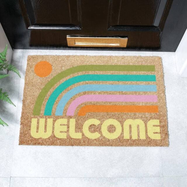 Artsy Mats Elizabeth Olwen Welcome Rainbow Coir Doormat (60x40cm) in Tan - Size: 40 x 60 cm - image 1