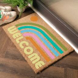 Artsy Mats Elizabeth Olwen Welcome Rainbow Coir Doormat (60x40cm) in Tan - Size: 40 x 60 cm - thumbnail 2