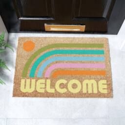 Artsy Mats Elizabeth Olwen Welcome Rainbow Coir Doormat (60x40cm) in Tan - Size: 40 x 60 cm - thumbnail 1