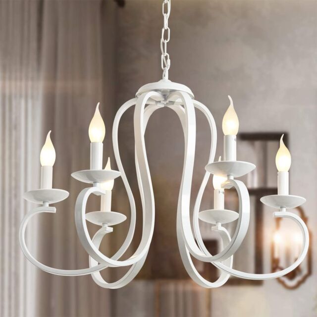 Garwarm 6-Light White Candle-Style Chandeliers, Vintage Metal Pendant Chandelier Ceiling Pendant - image 1