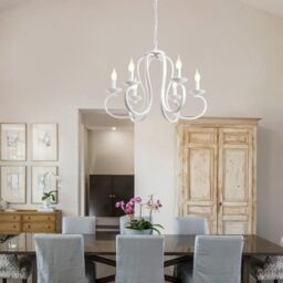 Garwarm 6-Light White Candle-Style Chandeliers, Vintage Metal Pendant Chandelier Ceiling Pendant - thumbnail 5
