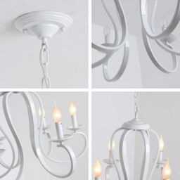 Garwarm 6-Light White Candle-Style Chandeliers, Vintage Metal Pendant Chandelier Ceiling Pendant - thumbnail 6