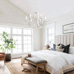 Garwarm 6-Light White Candle-Style Chandeliers, Vintage Metal Pendant Chandelier Ceiling Pendant - thumbnail 3