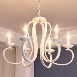 Garwarm 6-Light White Candle-Style Chandeliers, Vintage Metal Pendant Chandelier Ceiling Pendant - thumbnail 4
