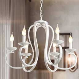 Garwarm 6-Light White Candle-Style Chandeliers, Vintage Metal Pendant Chandelier Ceiling Pendant - thumbnail 1