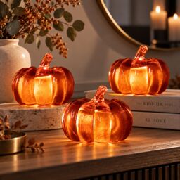 Marco Paul Set of 3 Light Up Acrylic Pumpkin Decorations in Orange