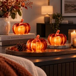 Marco Paul Set of 3 Light Up Acrylic Pumpkin Decorations in Orange - thumbnail 9
