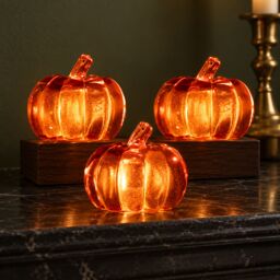 Marco Paul Set of 3 Light Up Acrylic Pumpkin Decorations in Orange - thumbnail 8