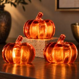 Marco Paul Set of 3 Light Up Acrylic Pumpkin Decorations in Orange - thumbnail 5