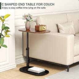 Havendro Adjustable C-Shaped Sofa Side End Table Coffee Laptop Table in Walnut - thumbnail 4