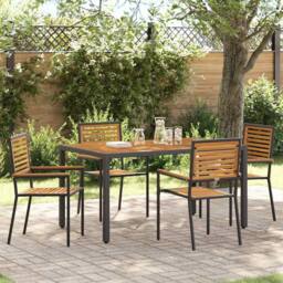 Berkfield Home Outdoor Chairs 4 pcs PE rattan, Solid acacia wood in Black - thumbnail 2