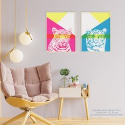 Wee Blue Coo Pack of 2 Neon Tiger & Leopard Vivid Jungle Animal Portrait Bold Geometric Design Unframed Wall Art Living Room Prints Set - thumbnail 3
