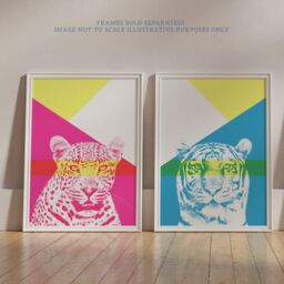 Wee Blue Coo Pack of 2 Neon Tiger & Leopard Vivid Jungle Animal Portrait Bold Geometric Design Unframed Wall Art Living Room Prints Set - thumbnail 6