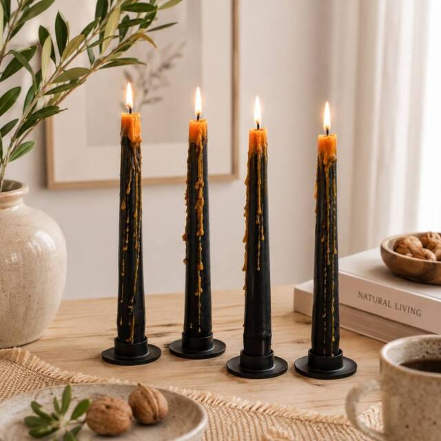 Marco Paul 4pc Pumpkin Guts Oozing Effect Taper Candles in Black - Size: 4 Pack - image 1