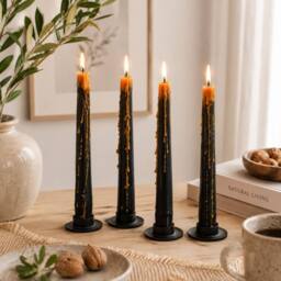 Marco Paul 4pc Pumpkin Guts Oozing Effect Taper Candles in Black - Size: 4 Pack