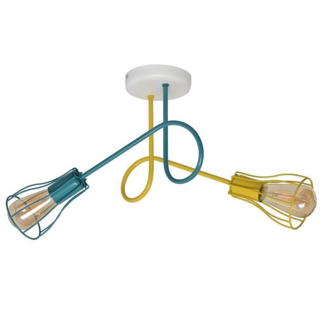 Netlighting Oxford Multi Arm Semi Flush Ceiling Light White Yellow Turquoise 42cm