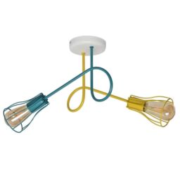 Netlighting Oxford Multi Arm Semi Flush Ceiling Light White Yellow Turquoise 42cm