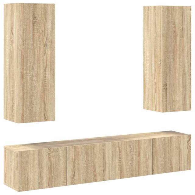 Berkfield Home 4 Piece TV Cabinet Set Sonoma Oak Engineered Wood in Light Tan - image 1
