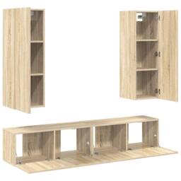 Berkfield Home 4 Piece TV Cabinet Set Sonoma Oak Engineered Wood in Light Tan - thumbnail 4
