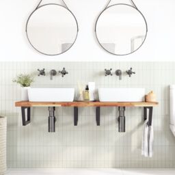 Berkfield Home Basin Shelf Wall Mounted Steel & Solid Wood Acacia in Brown - thumbnail 3