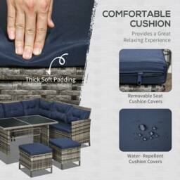 OUTSUNNY 6 Pieces Sofa Set Furniture Rattan Cushion Seat Wicker Black Garden in Dark Blue - thumbnail 5