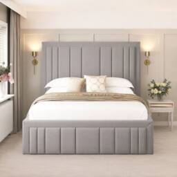 "Bed Choices Emperor Upholstered Bed Frame with 54"" Headboard in Light Grey - Size: King" - thumbnail 2