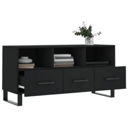 Berkfield Home TV Cabinet Black 102x36x50 cm Engineered Wood - Size: 102 x 36 x 50 cm - thumbnail 4