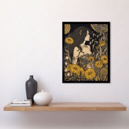 "Artery8 Wall Art Print Woman in Flower Field Midsummer Night Art Framed in Black - Size: W12"" x H16""" - thumbnail 2