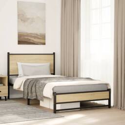 Berkfield Home Metal Bed Frame without Mattress Sonoma Oak 100x190 cm in Brown - thumbnail 2