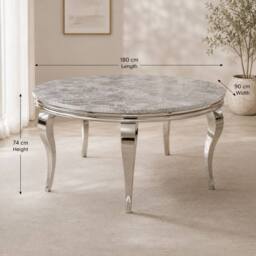 Stratus Interiors Louis Premium Marble Dining Table with Contemporary Curved Legs in Light Grey - Size: 160 cm x 90 cm - thumbnail 3