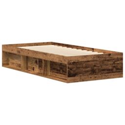 Berkfield Home Bed Frame without Mattress Old Wood 90x200cm Engineered Wood in Brown - Size: 90x200 cm - thumbnail 4