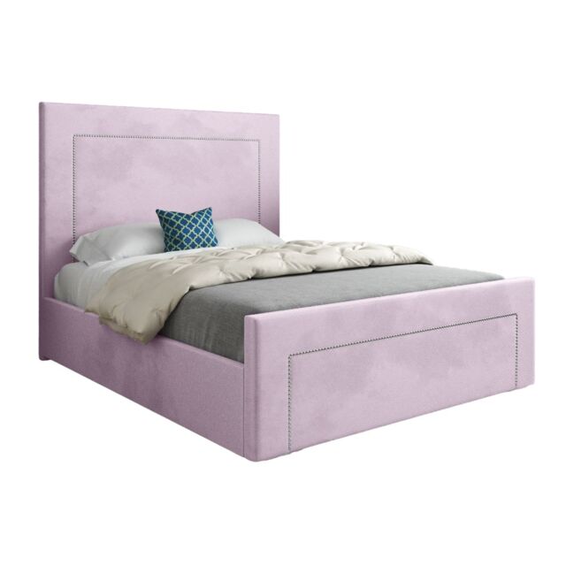 KDMD Elba Upholstered Soft Velvet Designer Bed Frame in Pink - Size: Single - image 1