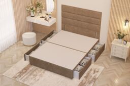Somnior Chambery Divan Bed Frame 4 Draw with Floor Standing Headboard Velvet in Beige - Size: Double - thumbnail 3