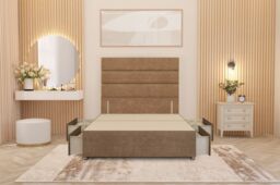 Somnior Chambery Divan Bed Frame 4 Draw with Floor Standing Headboard Velvet in Beige - Size: Double - thumbnail 4