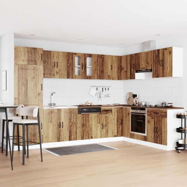 "Berkfield Home Kitchen Cabinet ""Kalmar"" with Double Basins Old Wood Engineered wood in Brown"