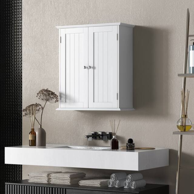 HOMCOM 3-Tier Bathroom Cabinet, Wall-Mounted Medicine Cabinet, White - image 1