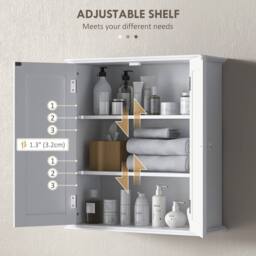 HOMCOM 3-Tier Bathroom Cabinet, Wall-Mounted Medicine Cabinet, White - thumbnail 5