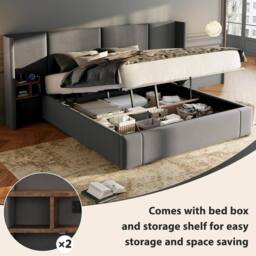 BTM Velvet Ottoman Bed with Hydraulic Storage & USB Charging in Grey - Size: Super King - thumbnail 7