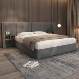 BTM Velvet Ottoman Bed with Hydraulic Storage & USB Charging in Grey - Size: Super King - thumbnail 3