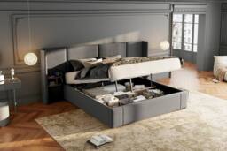 BTM Velvet Ottoman Bed with Hydraulic Storage & USB Charging in Grey - Size: Super King - thumbnail 9