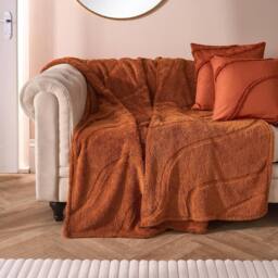 OHS Tufted Contour Throw Teddy Fleece Blanket Winter Soft Warm Bedspread in Burnt Orange - Size: 125 cm x 150 cm - thumbnail 1