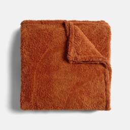 OHS Tufted Contour Throw Teddy Fleece Blanket Winter Soft Warm Bedspread in Burnt Orange - Size: 125 cm x 150 cm - thumbnail 3