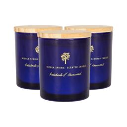 Nicola Spring 130g Patchouli & Rosewood Soy Candles - Pack of 3 - Sweet Creamy Glass in Blue